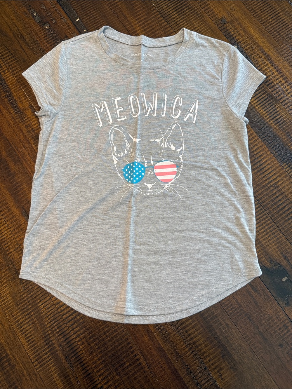 Meowica Girls' Short Sleeve Tee - Light Gray